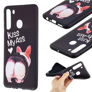 Lovely Pig Ass 3D Embossed Relief Black Soft Back Cover for Samsung Galaxy A21