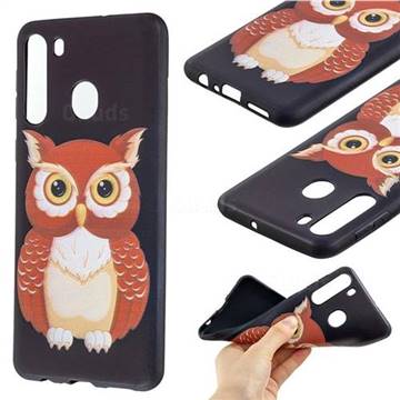 Big Owl 3D Embossed Relief Black Soft Back Cover for Samsung Galaxy A21