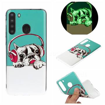 Headphone Puppy Noctilucent Soft TPU Back Cover for Samsung Galaxy A21