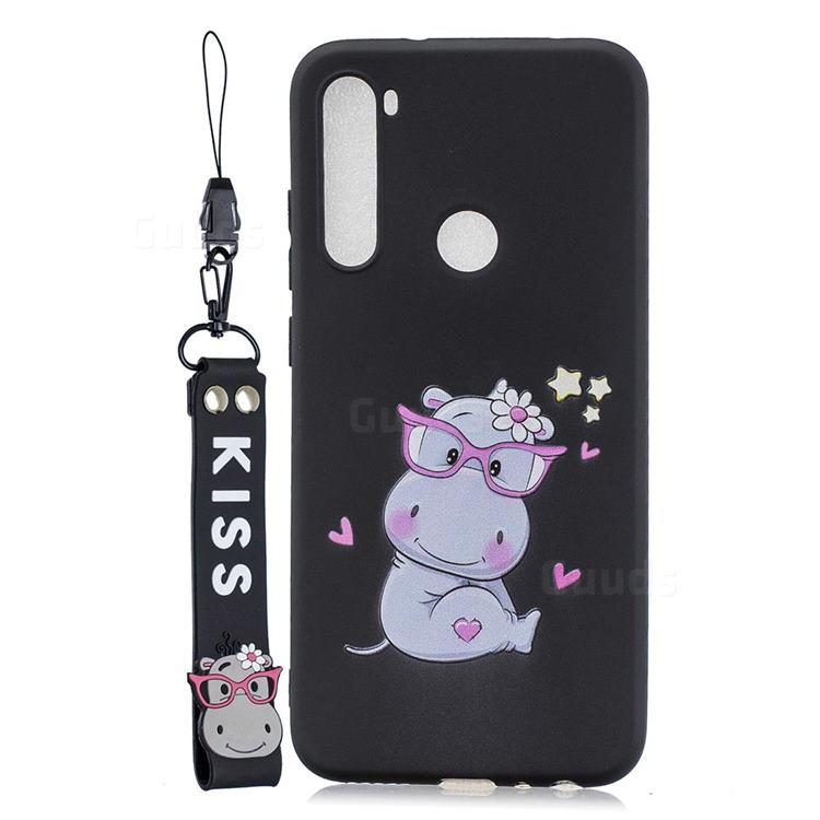 Black Flower Hippo Soft Kiss Candy Hand Strap Silicone Case for Samsung Galaxy A21