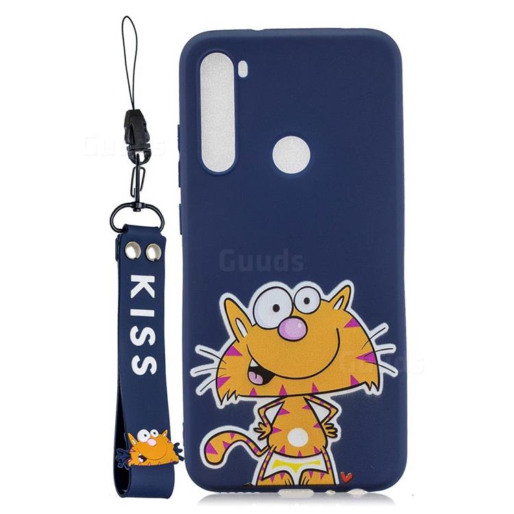 Blue Cute Cat Soft Kiss Candy Hand Strap Silicone Case for Samsung Galaxy A21