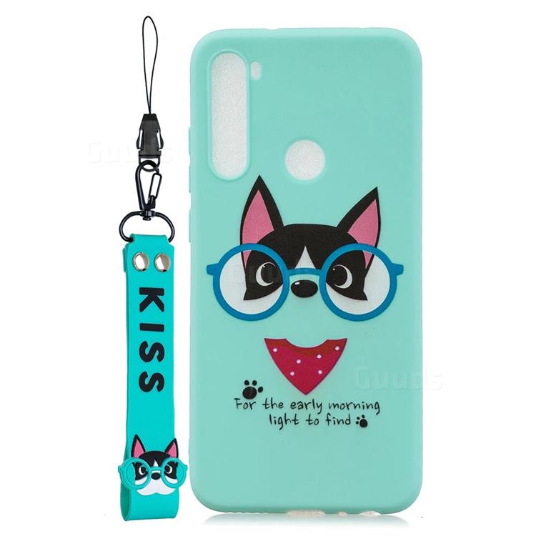Green Glasses Dog Soft Kiss Candy Hand Strap Silicone Case for Samsung Galaxy A21