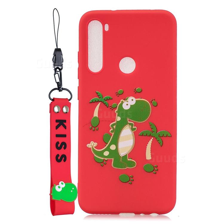 Red Dinosaur Soft Kiss Candy Hand Strap Silicone Case for Samsung Galaxy A21