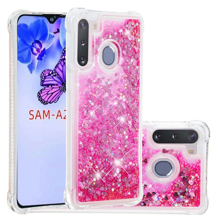 Dynamic Liquid Glitter Sand Quicksand TPU Case for Samsung Galaxy A21 - Pink Love Heart