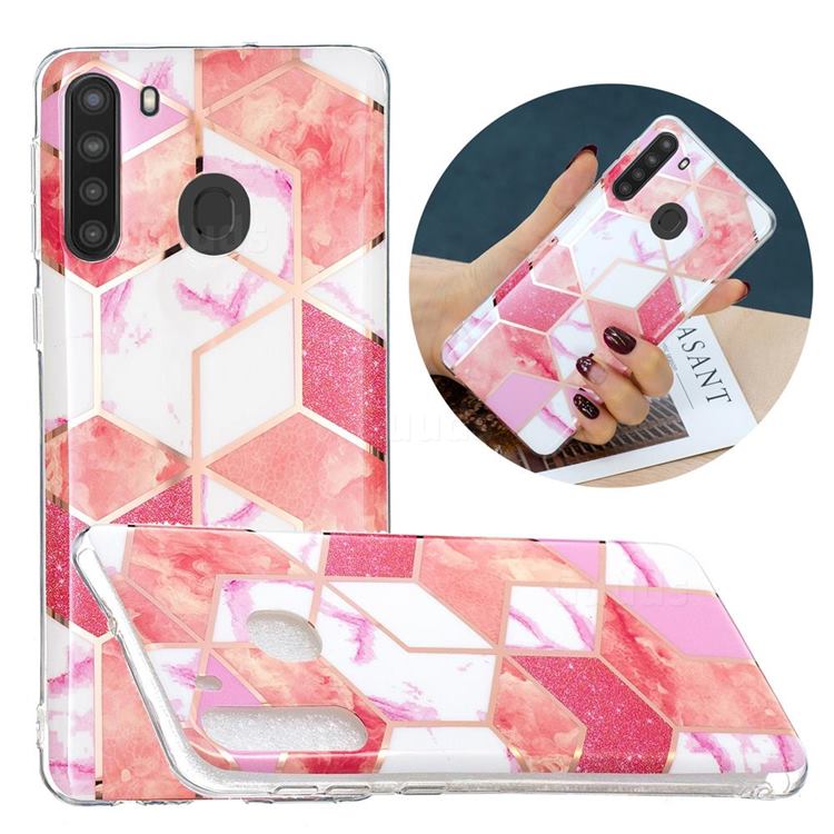 Cherry Glitter Painted Marble Electroplating Protective Case for Samsung Galaxy A21