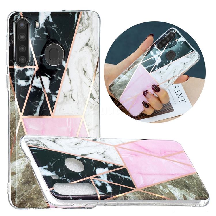 Pink and Black Painted Marble Electroplating Protective Case for Samsung Galaxy A21