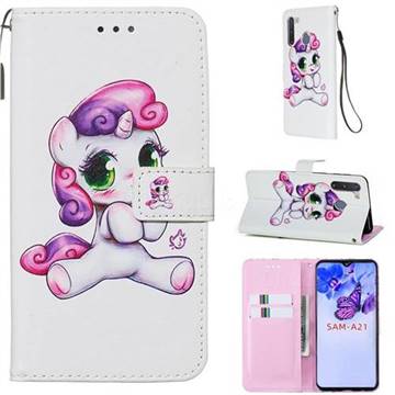 Playful Pony Matte Leather Wallet Phone Case for Samsung Galaxy A21