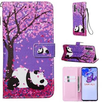 Cherry Blossom Panda Matte Leather Wallet Phone Case for Samsung Galaxy A21