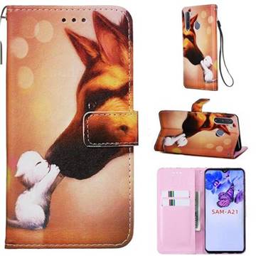 Hound Kiss Matte Leather Wallet Phone Case for Samsung Galaxy A21