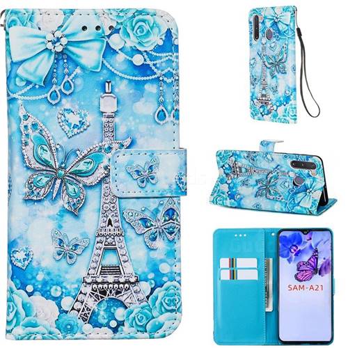 Tower Butterfly Matte Leather Wallet Phone Case for Samsung Galaxy A21