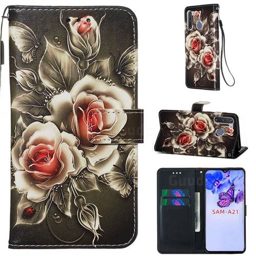 Black Rose Matte Leather Wallet Phone Case for Samsung Galaxy A21