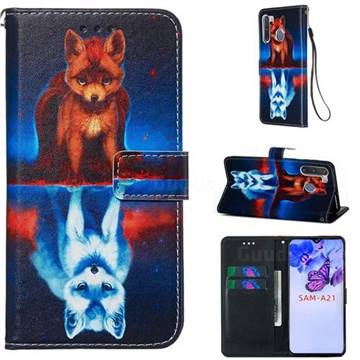 Water Fox Matte Leather Wallet Phone Case for Samsung Galaxy A21