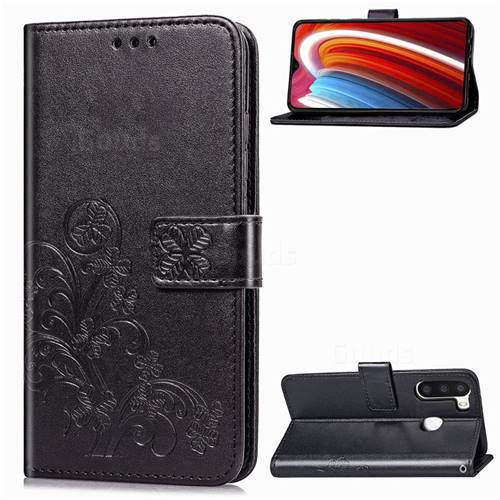 Embossing Imprint Four-Leaf Clover Leather Wallet Case for Samsung Galaxy A21 - Black