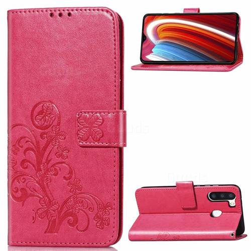 Embossing Imprint Four-Leaf Clover Leather Wallet Case for Samsung Galaxy A21 - Rose