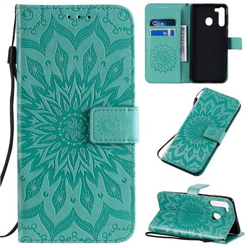 Embossing Sunflower Leather Wallet Case for Samsung Galaxy A21 - Green