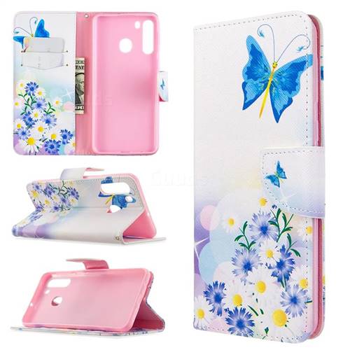 Butterflies Flowers Leather Wallet Case for Samsung Galaxy A21