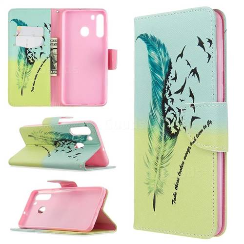 Feather Bird Leather Wallet Case for Samsung Galaxy A21