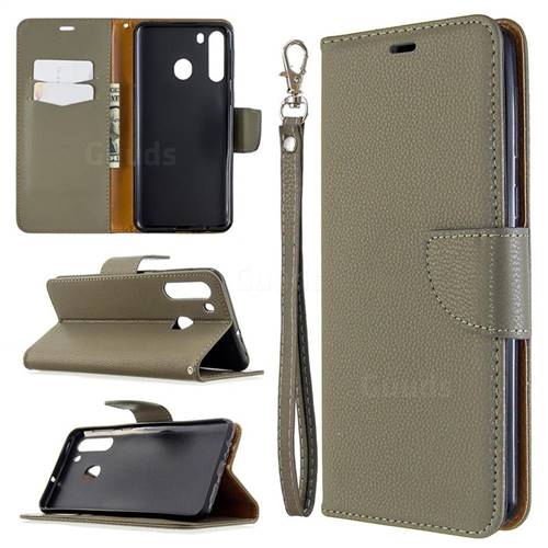 Classic Luxury Litchi Leather Phone Wallet Case for Samsung Galaxy A21 - Gray