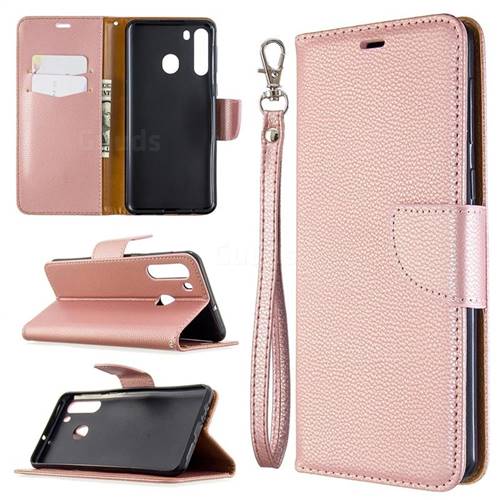 Classic Luxury Litchi Leather Phone Wallet Case for Samsung Galaxy A21 - Golden