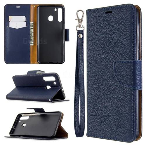 Classic Luxury Litchi Leather Phone Wallet Case for Samsung Galaxy A21 - Blue