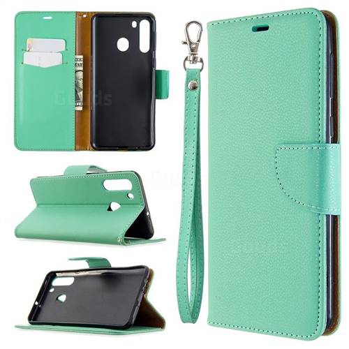 Classic Luxury Litchi Leather Phone Wallet Case for Samsung Galaxy A21 - Green