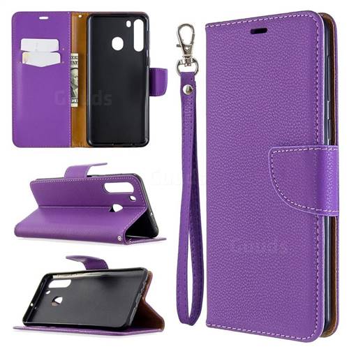 Classic Luxury Litchi Leather Phone Wallet Case for Samsung Galaxy A21 - Purple