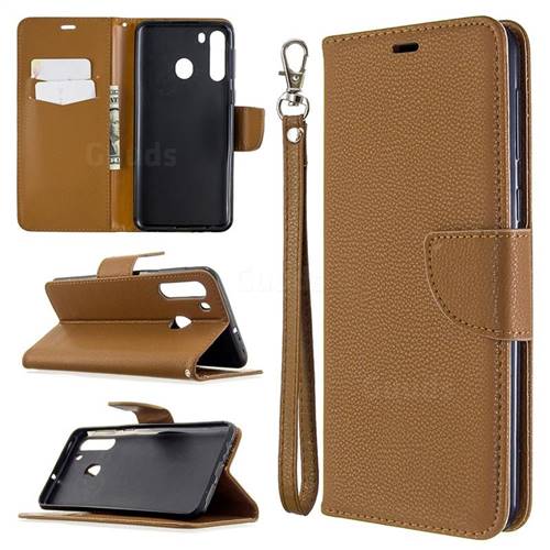 Classic Luxury Litchi Leather Phone Wallet Case for Samsung Galaxy A21 - Brown