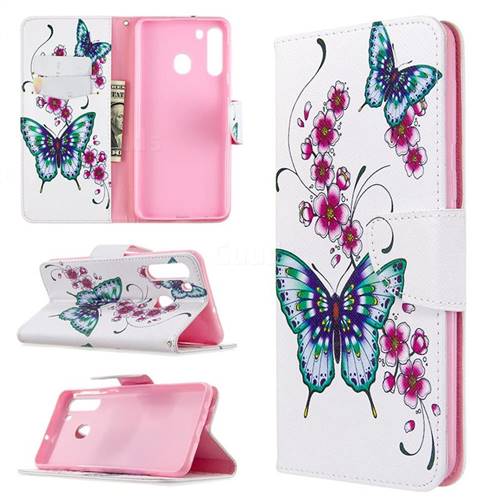 Peach Butterflies Leather Wallet Case for Samsung Galaxy A21