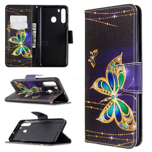 Golden Shining Butterfly Leather Wallet Case for Samsung Galaxy A21