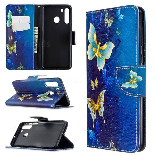 Golden Butterflies Leather Wallet Case for Samsung Galaxy A21