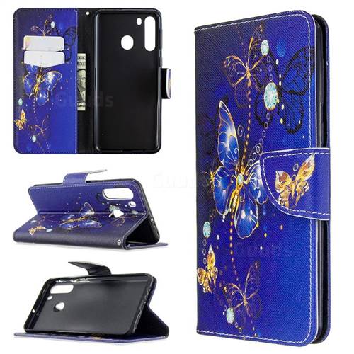 Purple Butterfly Leather Wallet Case for Samsung Galaxy A21