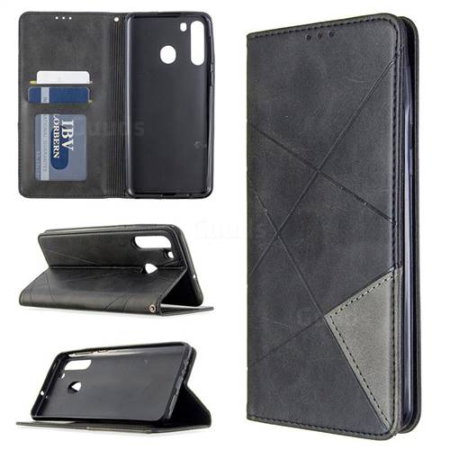 Prismatic Slim Magnetic Sucking Stitching Wallet Flip Cover for Samsung Galaxy A21 - Black