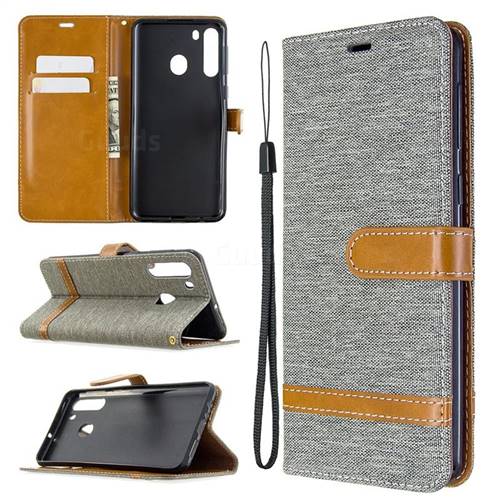 Jeans Cowboy Denim Leather Wallet Case for Samsung Galaxy A21 - Gray