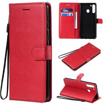 Retro Greek Classic Smooth PU Leather Wallet Phone Case for Samsung Galaxy A21 - Red