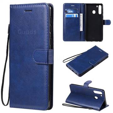 Retro Greek Classic Smooth PU Leather Wallet Phone Case for Samsung Galaxy A21 - Blue