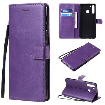 Retro Greek Classic Smooth PU Leather Wallet Phone Case for Samsung Galaxy A21 - Purple