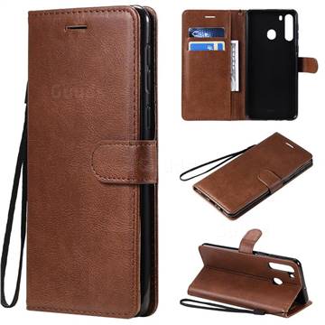 Retro Greek Classic Smooth PU Leather Wallet Phone Case for Samsung Galaxy A21 - Brown