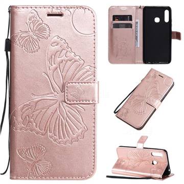 Embossing 3D Butterfly Leather Wallet Case for Samsung Galaxy A21 - Rose Gold