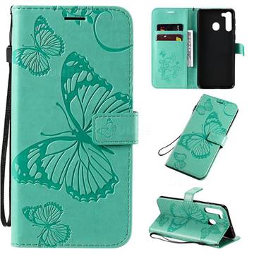 Embossing 3D Butterfly Leather Wallet Case for Samsung Galaxy A21 - Green