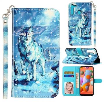 Snow Wolf 3D Leather Phone Holster Wallet Case for Samsung Galaxy A21