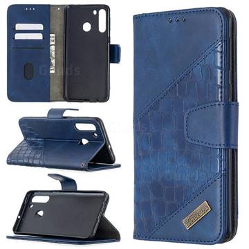 BinfenColor BF04 Color Block Stitching Crocodile Leather Case Cover for Samsung Galaxy A21 - Blue