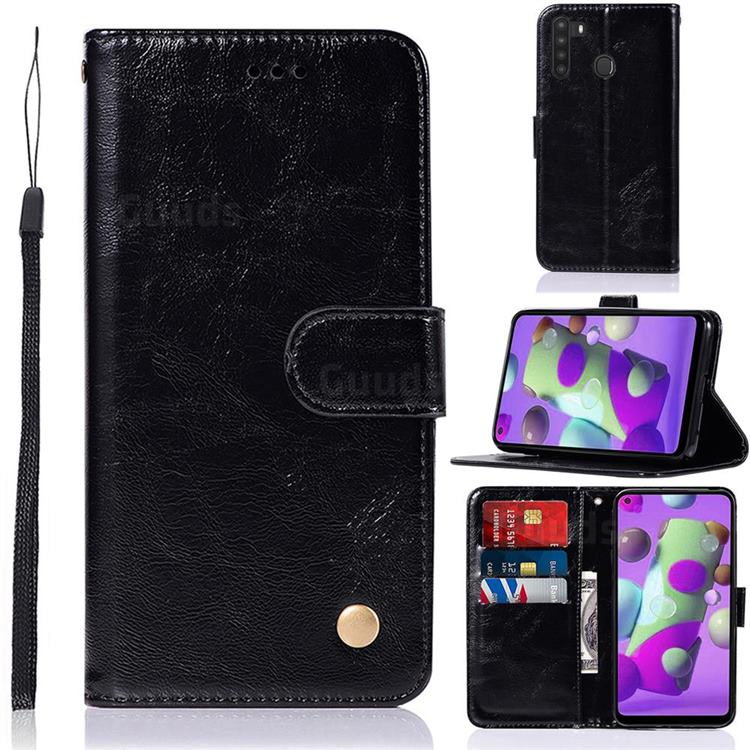 Luxury Retro Leather Wallet Case for Samsung Galaxy A21 - Black