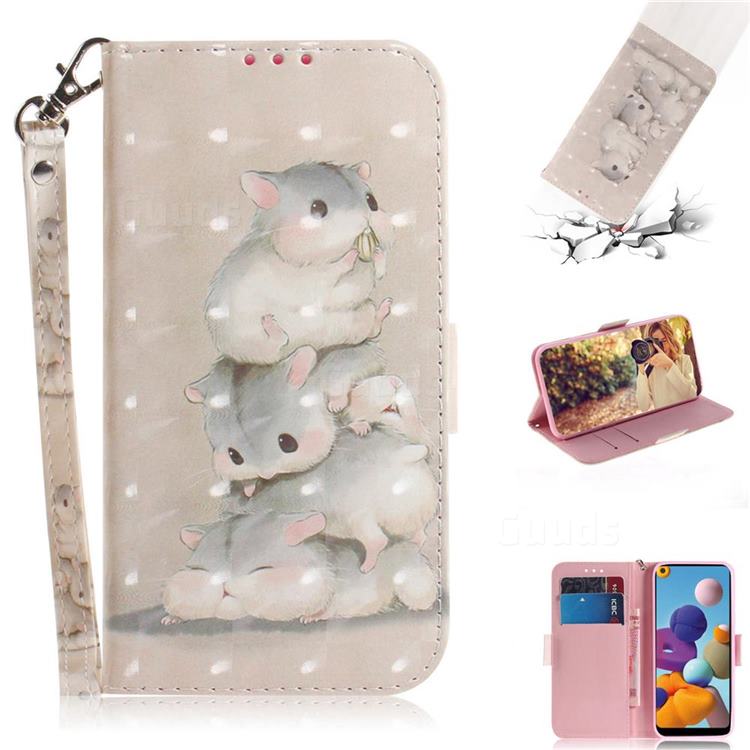 Three Squirrels 3D Painted Leather Wallet Phone Case for Samsung Galaxy A21