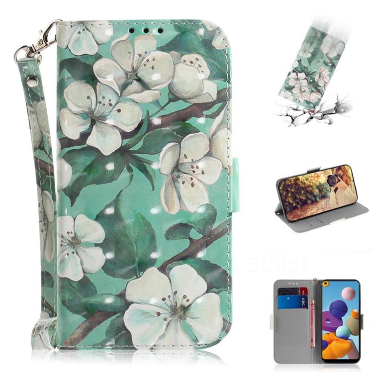 Watercolor Flower 3D Painted Leather Wallet Phone Case for Samsung Galaxy A21
