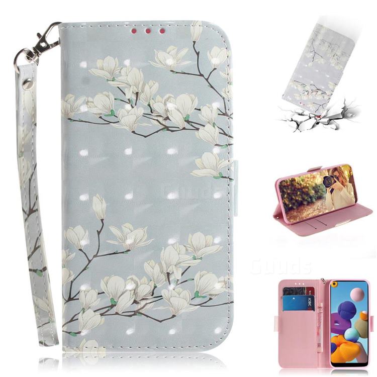 Magnolia Flower 3D Painted Leather Wallet Phone Case for Samsung Galaxy A21