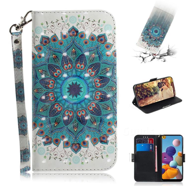 Peacock Mandala 3D Painted Leather Wallet Phone Case for Samsung Galaxy A21