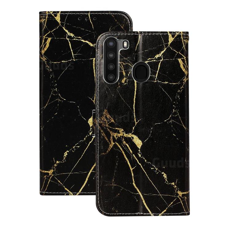 Black Gold Marble PU Leather Wallet Case for Samsung Galaxy A21