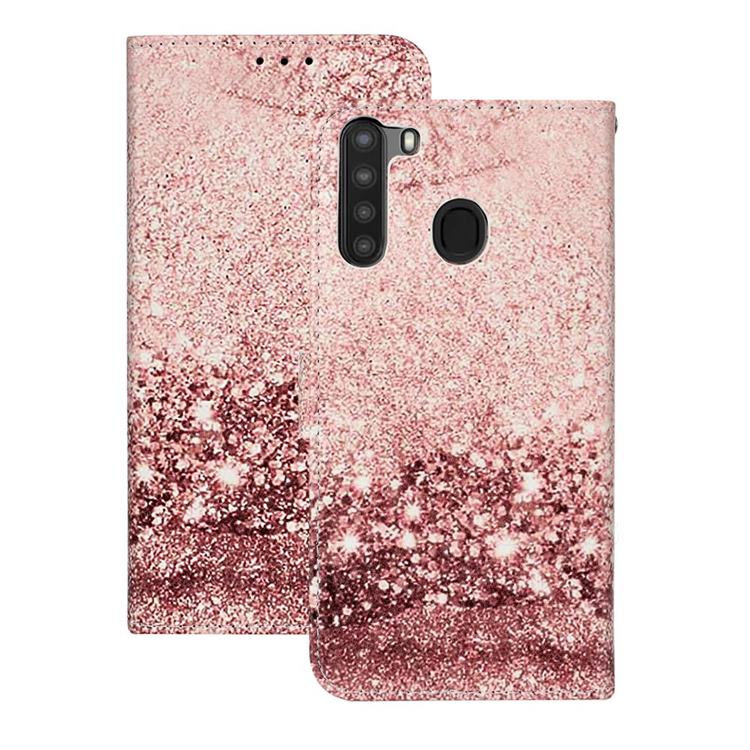 Glittering Rose Gold PU Leather Wallet Case for Samsung Galaxy A21