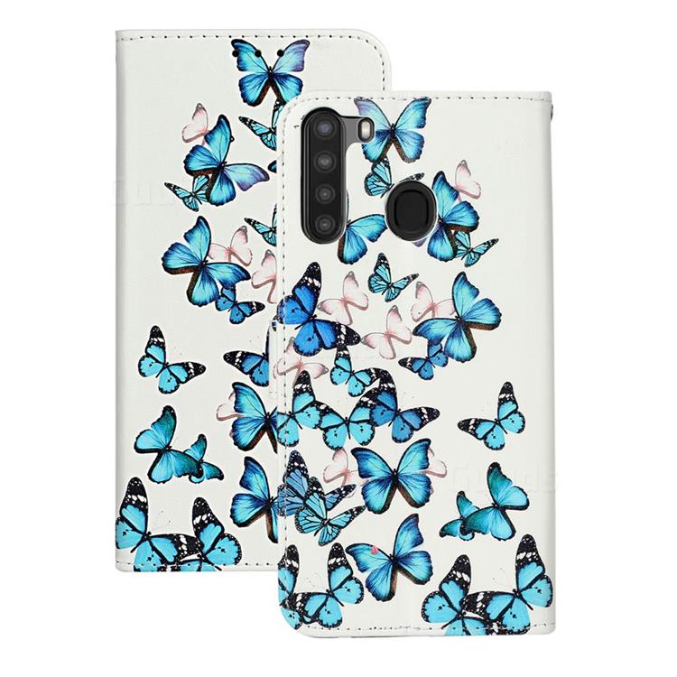 Blue Vivid Butterflies PU Leather Wallet Case for Samsung Galaxy A21