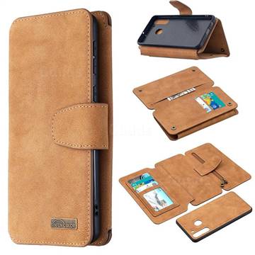 Binfen Color BF07 Frosted Zipper Bag Multifunction Leather Phone Wallet for Samsung Galaxy A21 - Brown